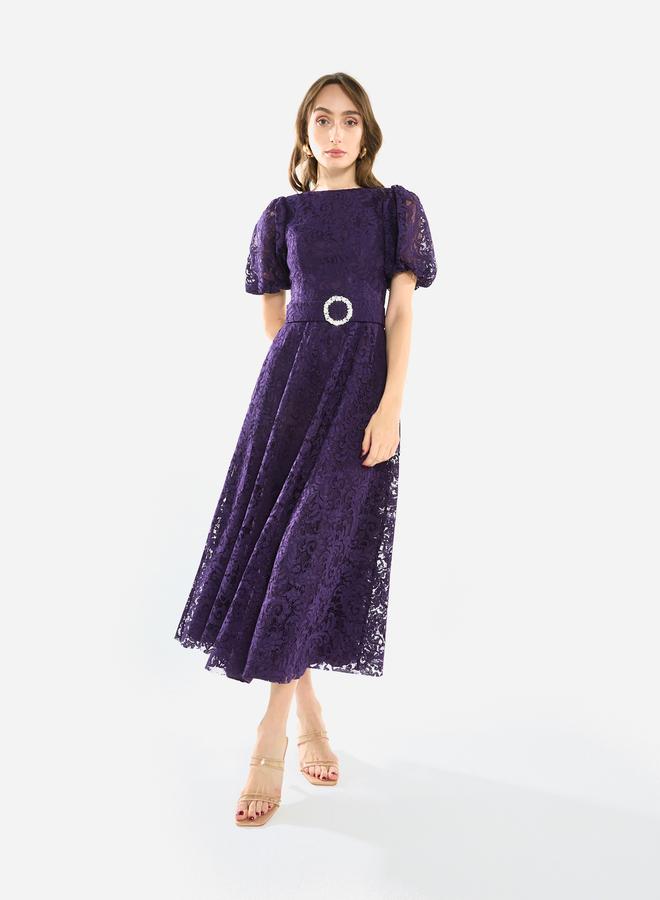 House of Moda Women Floral Lace Puff Sleeve Midi Dress - Image 3